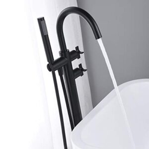 Artiqua Freestanding Bathtub Faucet Tub Filler Black Floor Mount Brass Faucets with Hand Shower