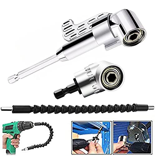 105 Degree Right Angle Driver Angle Extension Power Screwdriver Drill Attachment with 1/4 Drive 6mm Hex Bit Magnetic Drill Bit Socket Angled Bit Power Drill Tool and Soft Shaft