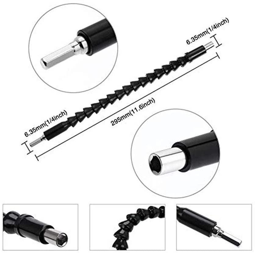 105 Degree Right Angle Driver Angle Extension Power Screwdriver Drill Attachment with 1/4 Drive 6mm Hex Bit Magnetic Drill Bit Socket Angled Bit Power Drill Tool and Soft Shaft