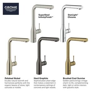 GROHE 30271BE0 Essence Single-Handle Kitchen Sink Faucet with Pull-Down Sprayer, Brass, Polished Nickel Infinity Finish