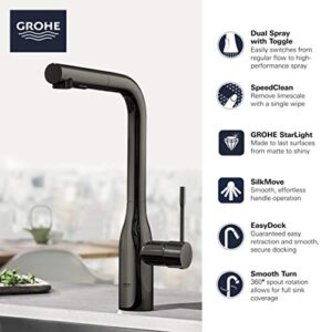 GROHE 30271BE0 Essence Single-Handle Kitchen Sink Faucet with Pull-Down Sprayer, Brass, Polished Nickel Infinity Finish