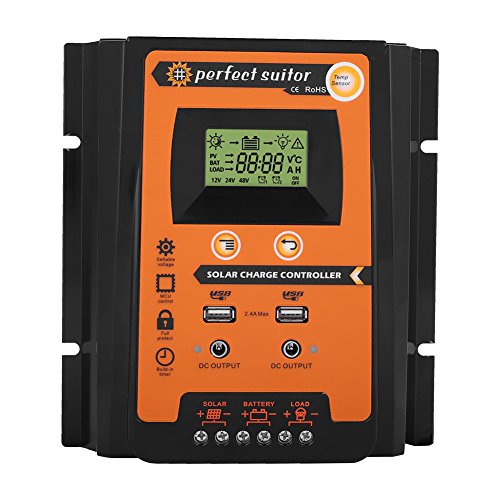 Qiilu PWM Solar Charge Controller Solar Panel Battery Intelligent Regulator with Dual USB LCD Display (50A)