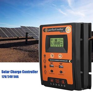 Qiilu PWM Solar Charge Controller Solar Panel Battery Intelligent Regulator with Dual USB LCD Display (50A)