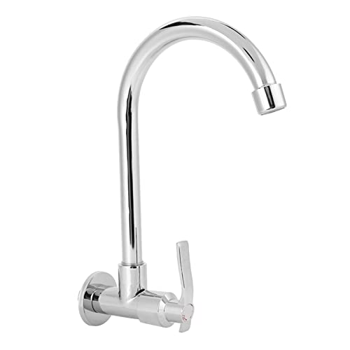 Kitchen Faucet, Water Sink Faucet Single-Tube Cold Wall-Mounted, 360° Rotatable G1/2inch Water Kitchen Tap Without Hose, Copper Outlet, Silver(Wall-Mount, No Basin Faucet)