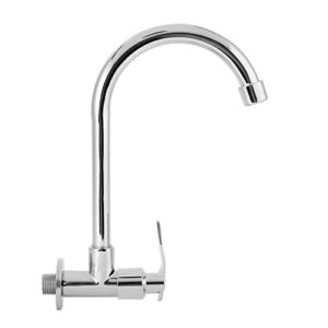 Kitchen Faucet, Water Sink Faucet Single-Tube Cold Wall-Mounted, 360° Rotatable G1/2inch Water Kitchen Tap Without Hose, Copper Outlet, Silver(Wall-Mount, No Basin Faucet)