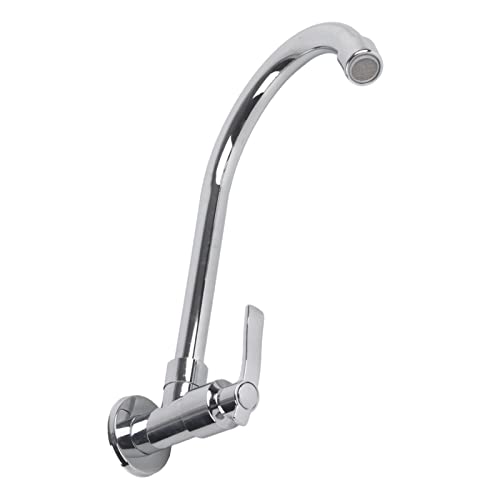 Kitchen Faucet, Water Sink Faucet Single-Tube Cold Wall-Mounted, 360° Rotatable G1/2inch Water Kitchen Tap Without Hose, Copper Outlet, Silver(Wall-Mount, No Basin Faucet)
