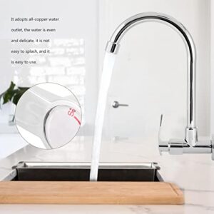 Kitchen Faucet, Water Sink Faucet Single-Tube Cold Wall-Mounted, 360° Rotatable G1/2inch Water Kitchen Tap Without Hose, Copper Outlet, Silver(Wall-Mount, No Basin Faucet)