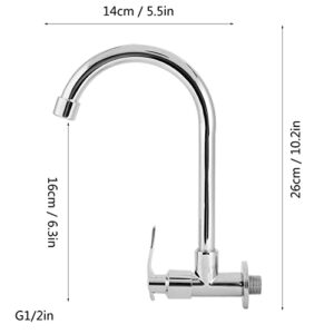 Kitchen Faucet, Water Sink Faucet Single-Tube Cold Wall-Mounted, 360° Rotatable G1/2inch Water Kitchen Tap Without Hose, Copper Outlet, Silver(Wall-Mount, No Basin Faucet)