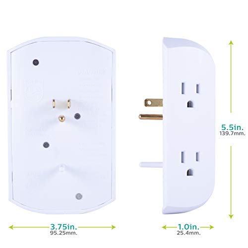 PHILIPS 6-Outlet Extender with Resettable Circuit Breaker, Grounded Adapter, Multi Outlet Wall Charger, Side Access, Space Saving Design, Wall Tap, White, SPS1460WH/37