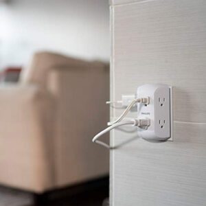 PHILIPS 6-Outlet Extender with Resettable Circuit Breaker, Grounded Adapter, Multi Outlet Wall Charger, Side Access, Space Saving Design, Wall Tap, White, SPS1460WH/37