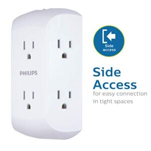 PHILIPS 6-Outlet Extender with Resettable Circuit Breaker, Grounded Adapter, Multi Outlet Wall Charger, Side Access, Space Saving Design, Wall Tap, White, SPS1460WH/37