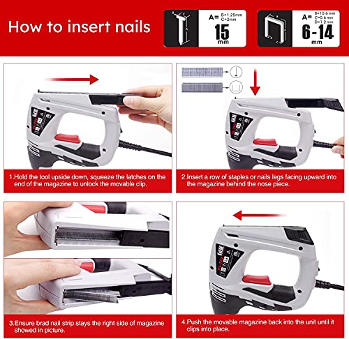 KeLDE Electric Staple/Nail Gun Kit, Braid Nailer, 120V Corded Power Stapler Set, Includes 900pcs T50 Staples and 300pcs 15mm Nails