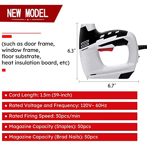 KeLDE Electric Staple/Nail Gun Kit, Braid Nailer, 120V Corded Power Stapler Set, Includes 900pcs T50 Staples and 300pcs 15mm Nails