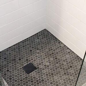 Neodrain 4-Inch Square Shower Drain with Removable Quadrato Pattern Grate,Brushed 304 Stainless Steel Square Drain, with Watermark&CUPC Certified, Hair Strainer,Black