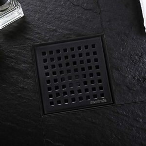 Neodrain 4-Inch Square Shower Drain with Removable Quadrato Pattern Grate,Brushed 304 Stainless Steel Square Drain, with Watermark&CUPC Certified, Hair Strainer,Black