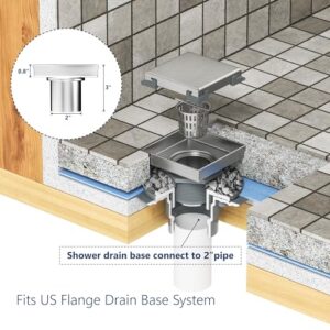 Neodrain 4-Inch Square Shower Drain with Removable Quadrato Pattern Grate,Brushed 304 Stainless Steel Square Drain, with Watermark&CUPC Certified, Hair Strainer,Black