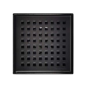 Neodrain 4-Inch Square Shower Drain with Removable Quadrato Pattern Grate,Brushed 304 Stainless Steel Square Drain, with Watermark&CUPC Certified, Hair Strainer,Black