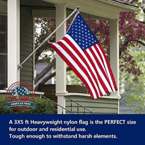 Leimaq American Flags for Outside 3x5 ft - Heavy Duty 300D Nylon Outdoor US Flag Made in USA with Embroidered Stars, Sewn Stripes and Brass Grommets (3x5 ft)