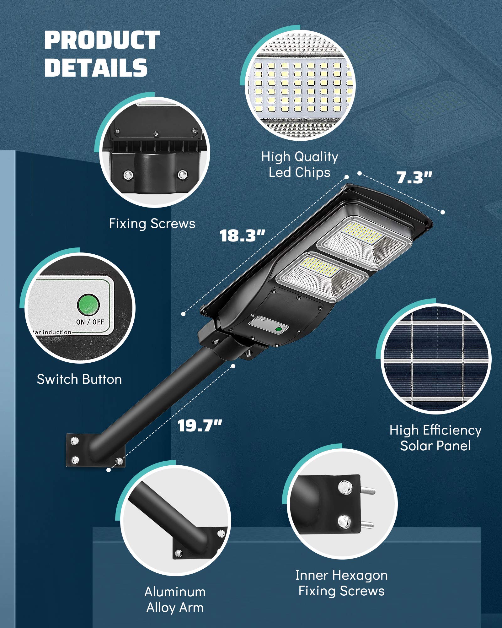 Lovus 2Pack 500W Solar Powered Street Lights, 6000K LED Dusk to Dawn, Outdoor Flood Security Light with Motion Sensor, IP65 Waterproof, Wall or Pole Mount, ST40-039-2