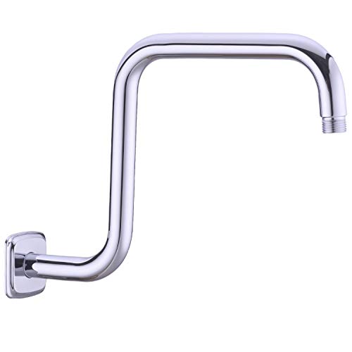 TRUSTMI 13 Inch Shower Arm with Flange S Shape Shower Head High Rise Extension Replacement Pipe, Stainless Steel, Chrome