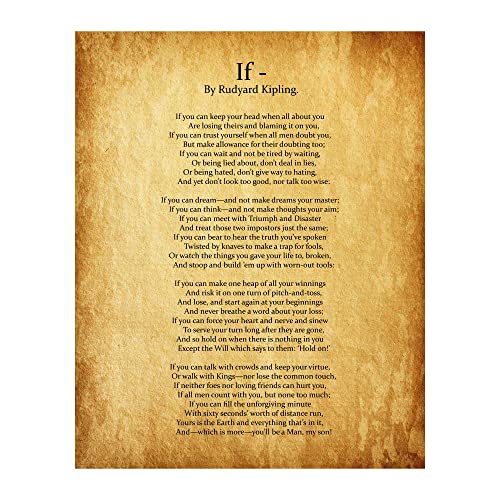 IF You Can Keep Your Head- Rudyard Kipling Poem Page Print-8 x 10" Poetic Wall Art. Distressed Parchment Print-Ready To Frame. Retro Home-Office-School-Library Decor. Great Art Gift for Poetry Fans.