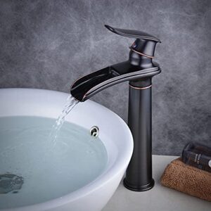 Waterfall Spout Commercial Bathroom Vessel Sink Faucet Single Handle One Hole Deck Mount Oil Rubbed Bronze Lavatory Mixer Tap