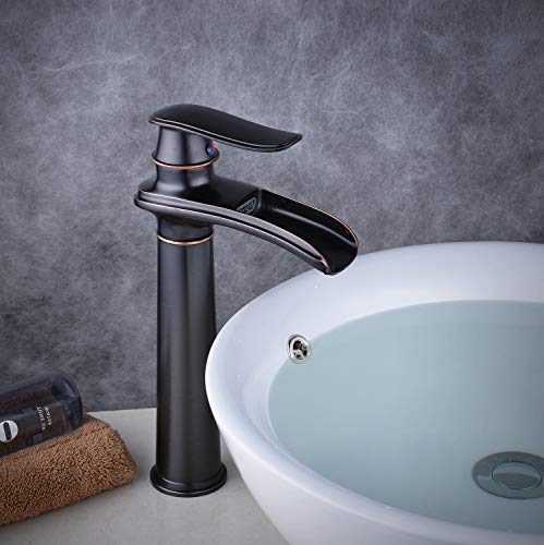 Waterfall Spout Commercial Bathroom Vessel Sink Faucet Single Handle One Hole Deck Mount Oil Rubbed Bronze Lavatory Mixer Tap