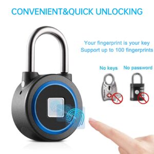 Fingerprint Padlock, Bluetooth Lock, Mobile APP, MEGAFEIS Smart Padlock with Keyless Biometric, Water Resistant, Suitable for Gym, Sports, Bike, School, Fence and Storage(Blue)