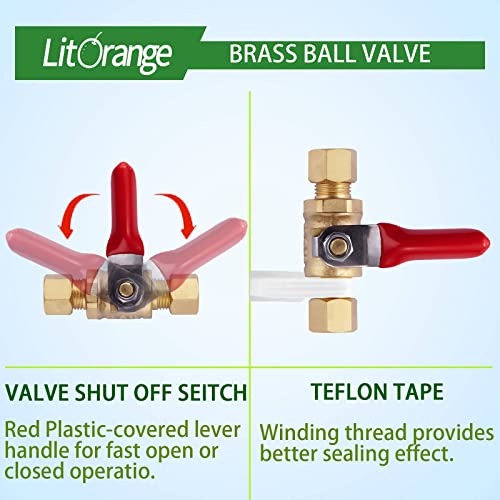 Litorange 2 Pack Lead-Free Brass Mini Ball Valve Shut Off Switch, 1/4 inch Compression by 1/4 Compression Fitting