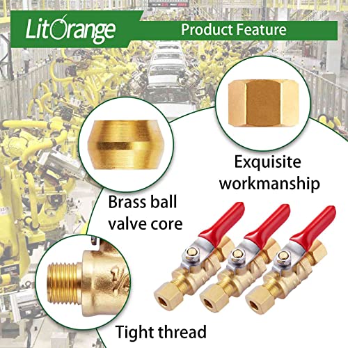 Litorange 2 Pack Lead-Free Brass Mini Ball Valve Shut Off Switch, 1/4 inch Compression by 1/4 Compression Fitting