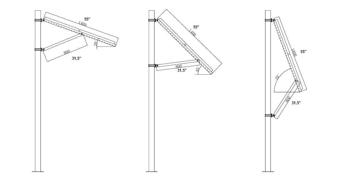 AIMS Power Adjustable Solar Panel Pole Mount Bracket - Fits 2 Panels up to 170 Watts Each