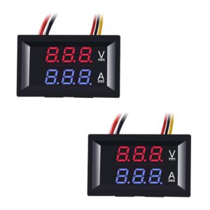 aceirmc 2pcs 0.28" led voltmeter ammeter, red and blue digital multimeter display voltage current tester,dc 0-100v 10a detector voltage current meter panel amp volt gauge (2pcs)