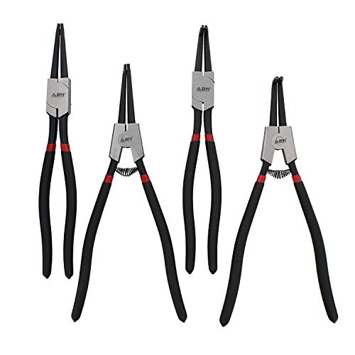 ABN Extra Long Snap Ring Pliers Set - 4pc Lock Ring Pliers with 4mm Tips for Internal and External O and Circlip Removal