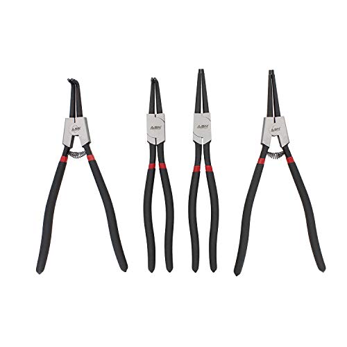 ABN Extra Long Snap Ring Pliers Set - 4pc Lock Ring Pliers with 4mm Tips for Internal and External O and Circlip Removal