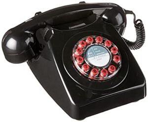 wild & wolf 746 rotary design retro landline telephone, black