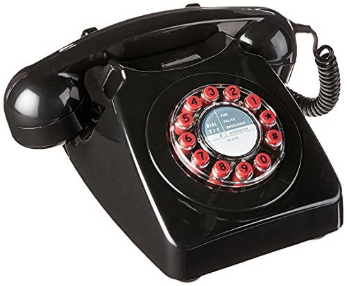 Wild & Wolf 746 Rotary Design Retro Landline Telephone, Black