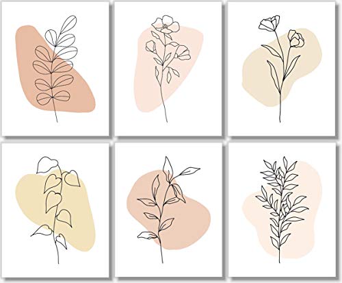 Line Art - Minimalist Decor - Floral Abstract Prints - Set of 6 (8x10) - Unframed