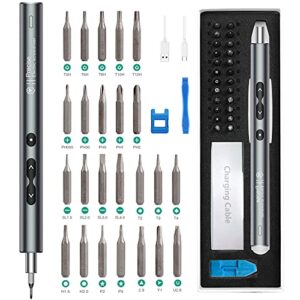 keekit precision electric screwdriver, 28 in 1 portable power screwdriver with 24 bits, rechargeable repair tool kits with usb charging, 3 led light for phones, camera, laptop