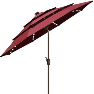 eliteshade usa 10-year-non-fading sunumbrella solar 9ft 3 tiers market umbrella with 80 led lights patio umbrellas outdoor table with ventilation,burgundy