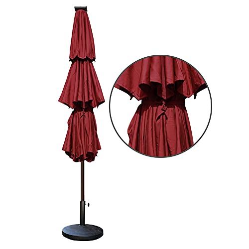 EliteShade USA 10-Year-Non-Fading Sunumbrella Solar 9ft 3 Tiers Market Umbrella with 80 LED Lights Patio Umbrellas Outdoor Table with Ventilation,Burgundy