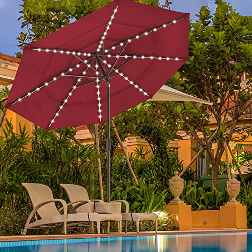 EliteShade USA 10-Year-Non-Fading Sunumbrella Solar 9ft 3 Tiers Market Umbrella with 80 LED Lights Patio Umbrellas Outdoor Table with Ventilation,Burgundy