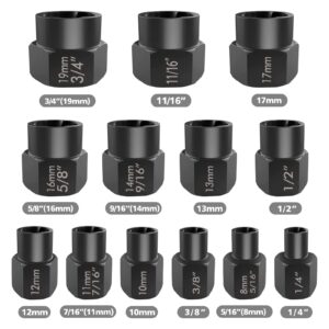 Eapele Bolt Extractor Set, Stripped Nut Remover Twist Sockets, Fit 3/8" Square Drive with Solid Storage Case (13pcs, Black)