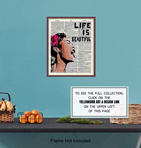 Banksy Wall Art - Upcycled Dictionary Graffiti Art Print, Billie Holiday 8x10 Street Art Poster, Home Decor - Urban Wall Art Print and Room Decorations - Makes a Great Gift - 8x10 Photo Unframed