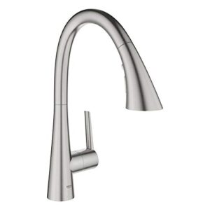 grohe 32298dc3 zedra pull-down kitchen faucet with sprayer supersteel (stainless steel)