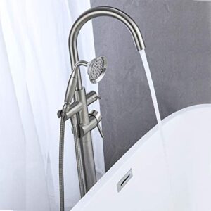 Wowkk Tub Filler Freestanding Bathtub Faucet Brushed Nickel Floor Mounted Brass Bathroom Tub Faucets with Hand Shower