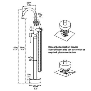 Wowkk Tub Filler Freestanding Bathtub Faucet Brushed Nickel Floor Mounted Brass Bathroom Tub Faucets with Hand Shower