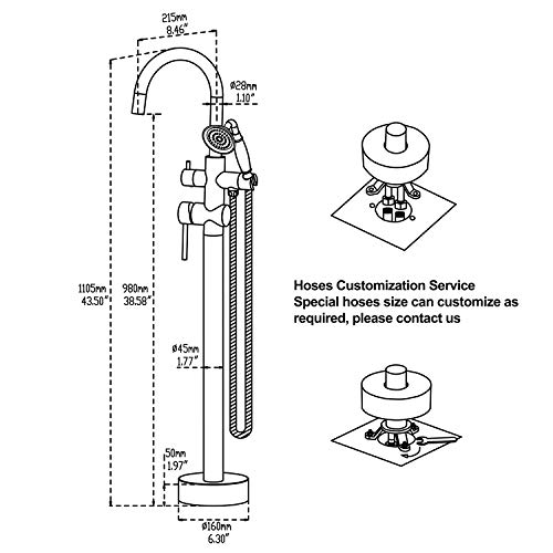 Wowkk Tub Filler Freestanding Bathtub Faucet Brushed Nickel Floor Mounted Brass Bathroom Tub Faucets with Hand Shower