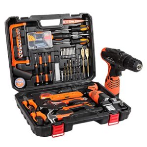 power tools combo kit, letton tool set with 60pcs accessories toolbox and 16.8v cordless drill set for home cordless repair tool kit
