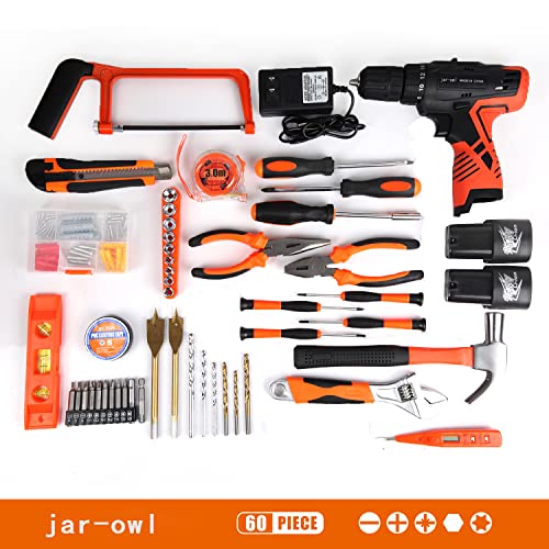 Power Tools Combo Kit, LETTON Tool Set with 60pcs Accessories Toolbox and 16.8V Cordless Drill Set for Home Cordless Repair Tool Kit