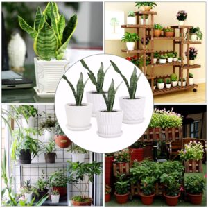 sietpoek Plant Pots - 5.5 Inch Cylinder Ceramic Planters with Connected Saucer, Pots for Succuelnt and Little Snake Plants, Set of 4, White